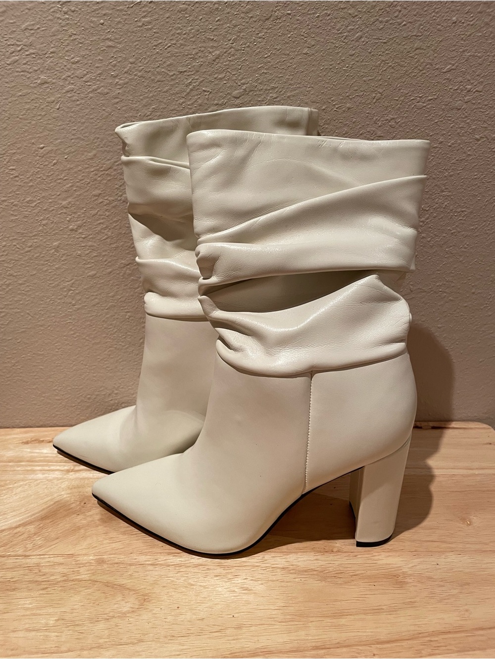 Nine West Ivory Slouchy Pointed Toe Block Heel Boots -Size 5.5